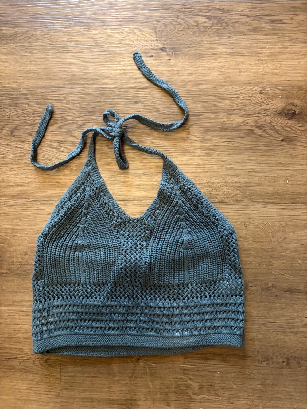 aerie Crochet Halter Crop Top in Dusty Green